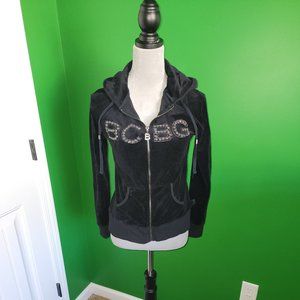 BCBG Maxazria Black Velour Jacket with Hood Size M